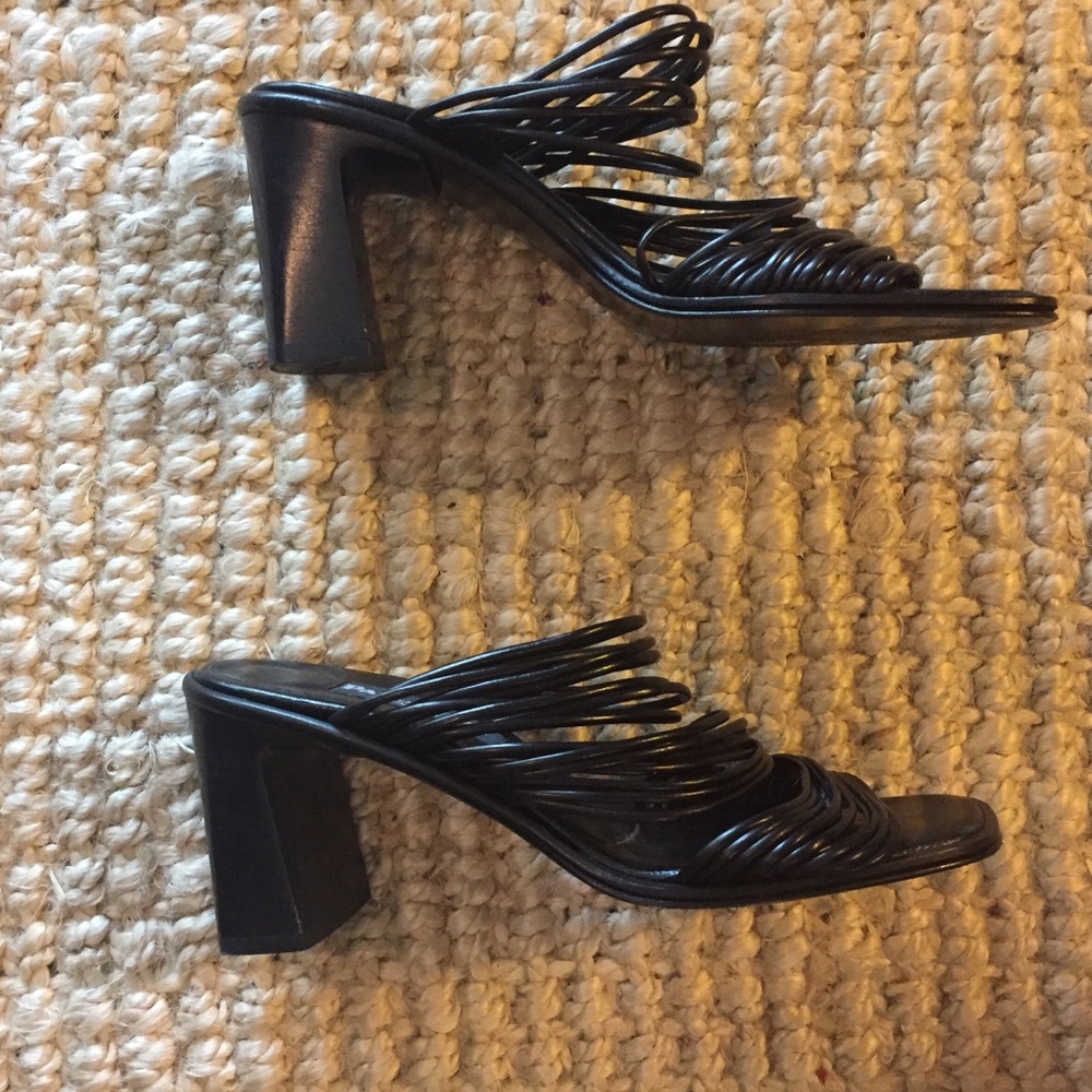 Paul Green black strappy stack heels - 8M